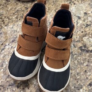 Sorel Kids Brown and Black Duck Boots with White Trim